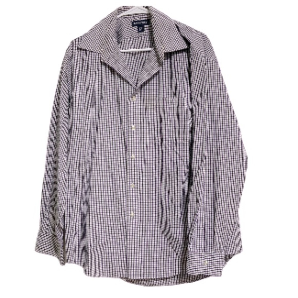 Land's End Men's Purple Black White Check Oxford Dress Shirt Men's 16.5 34-35